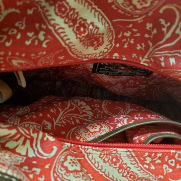 American Living Mackenzie Luggage Tote Bag Red Paisley Print Canvas Faux Leather - Picture 11 of 15